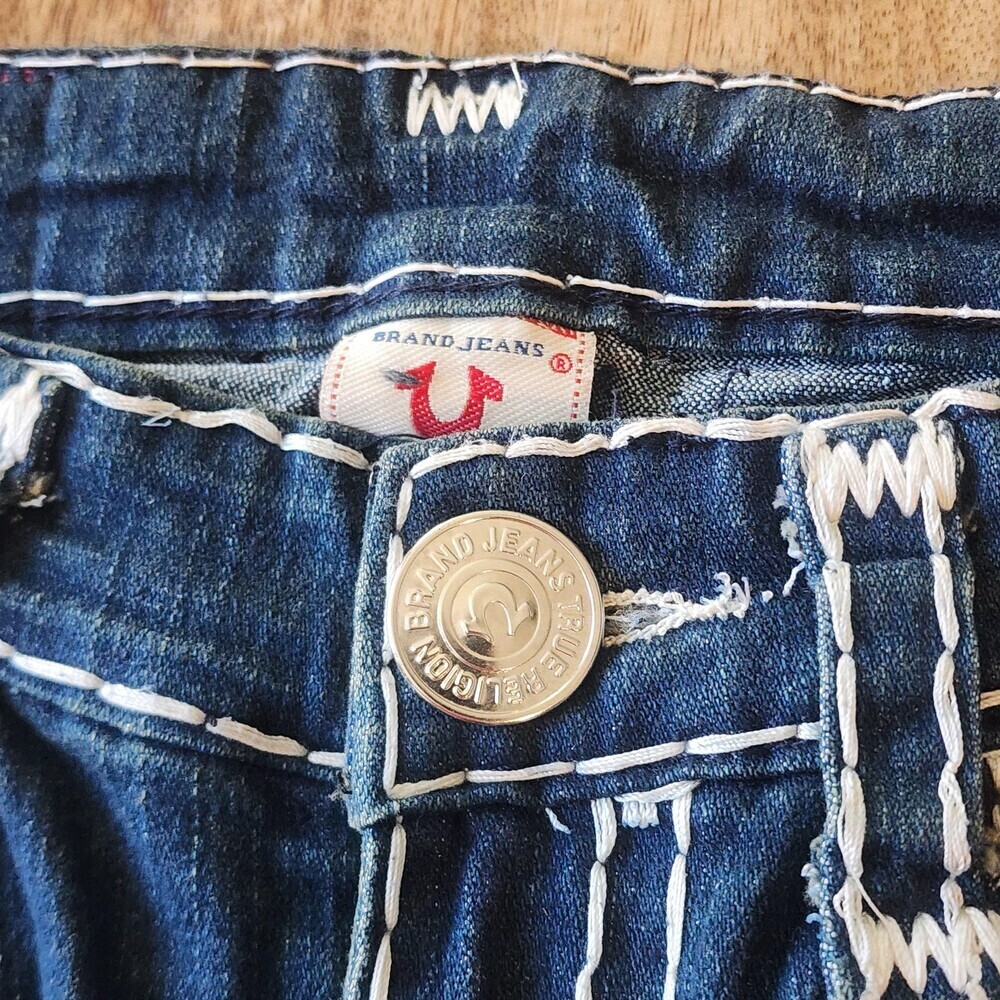 True Religion Jeans Womens 30 Blue Low Rise Flare Distressed USA Stretch Denim - Picture 7 of 16